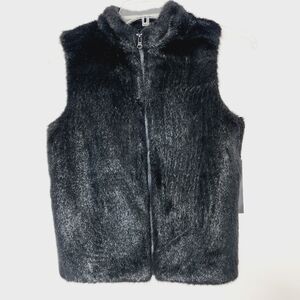 Designers Originals black faux fur knit full zip up petite large vest